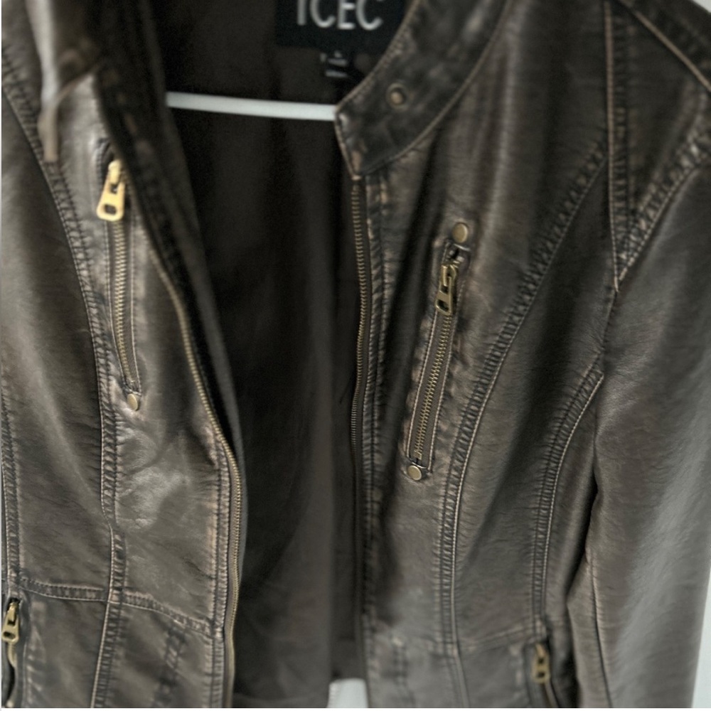 TCEC Peace of Mind Washed Brown Vegan Leather Moto  Jacket Street Plus size XXL - Picture 12 of 17